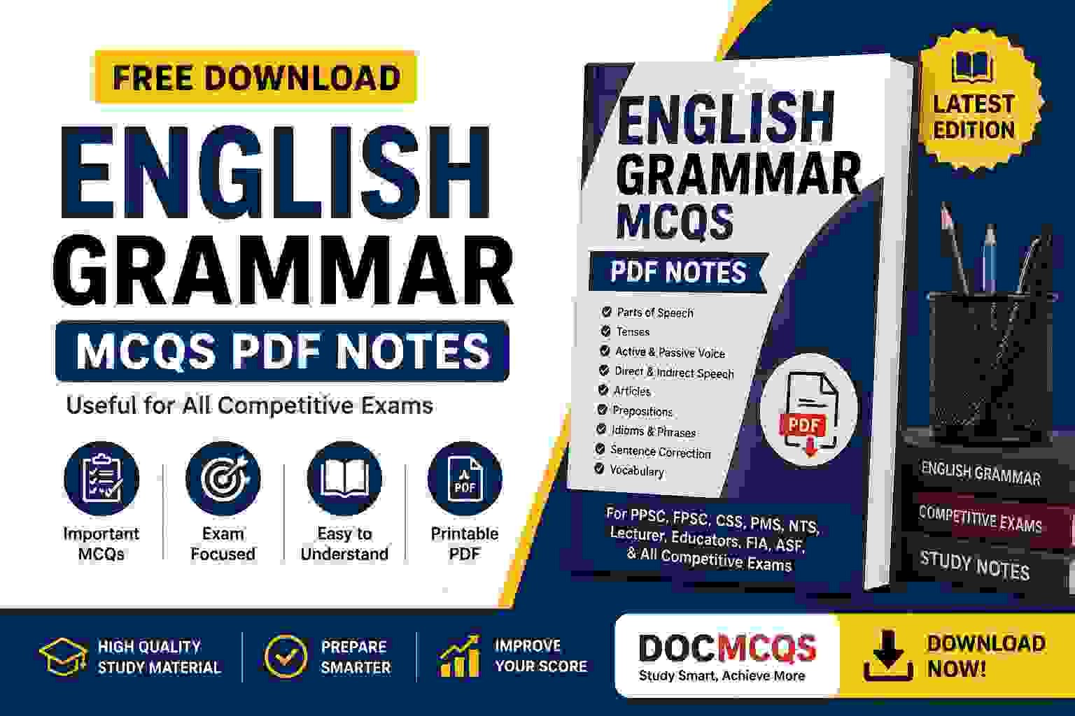 English Grammar MCQs PDF Notes – Free Download - DocMCQs