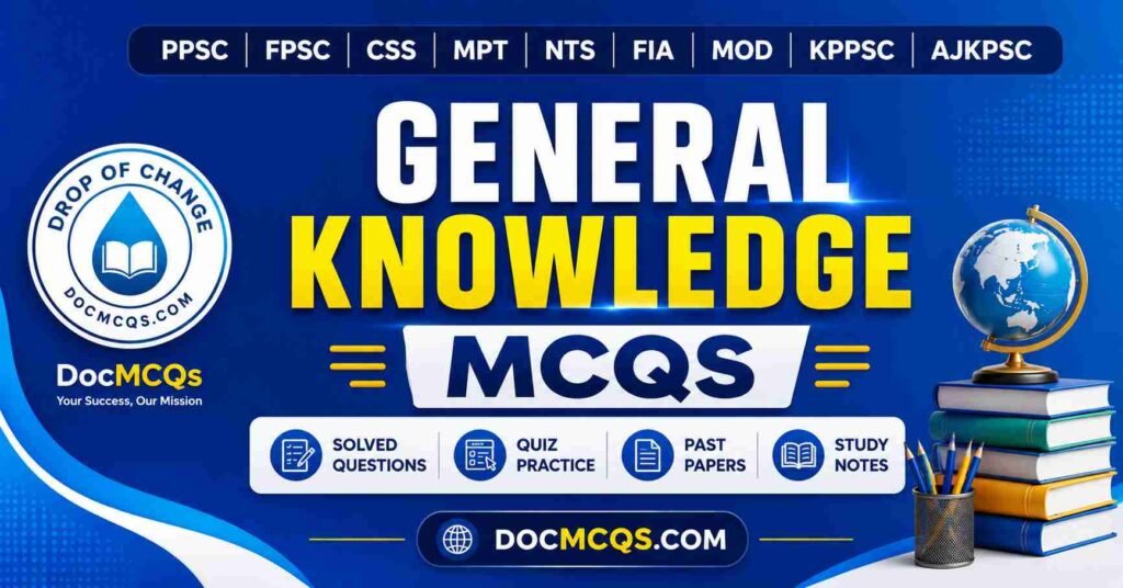 General Knowledge MCQs with answers for PPSC, FPSC, CSS, NTS, FIA, MOD, KPPSC, AJKPSC and other competitive exams